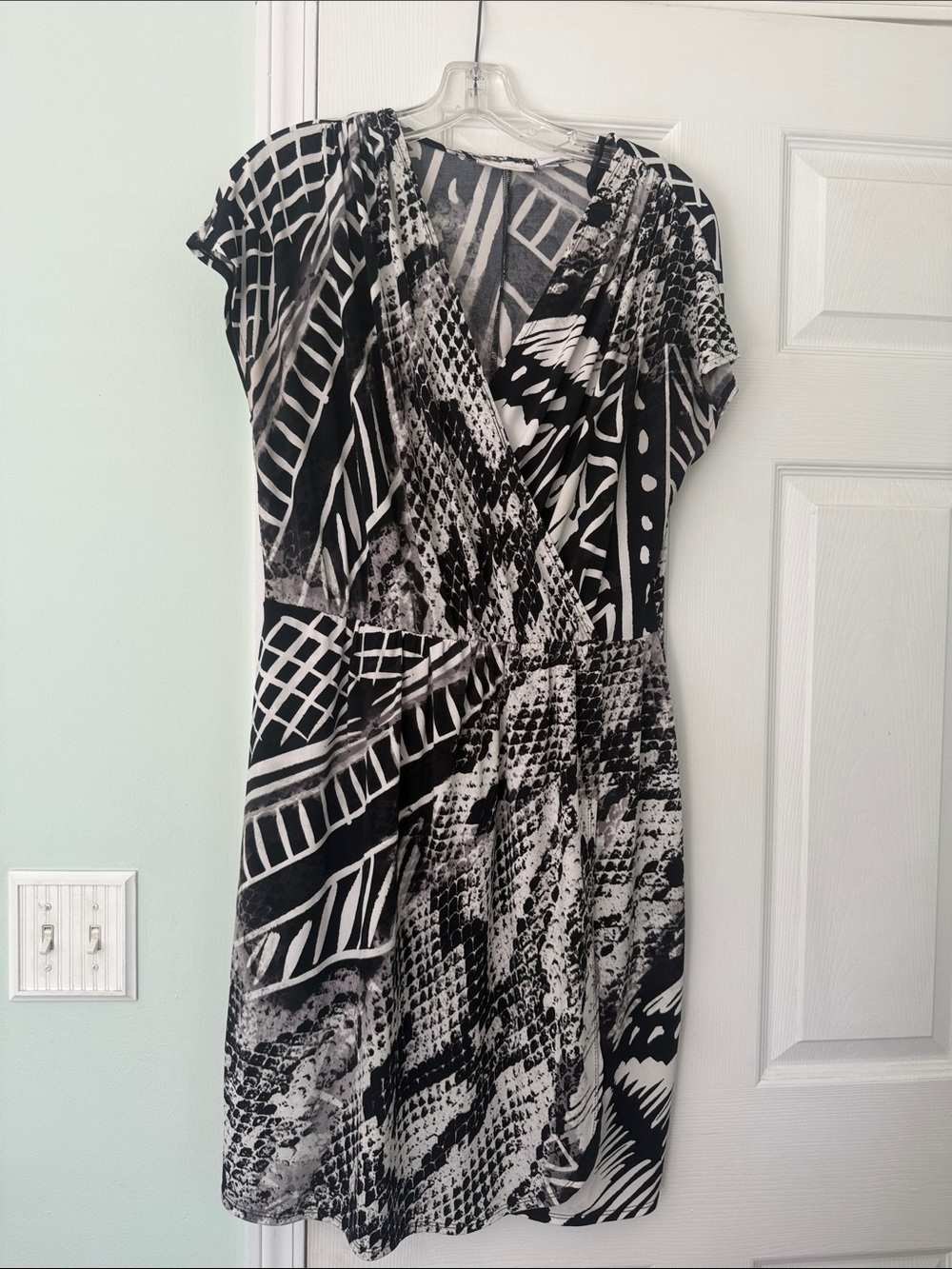 Xhilaration Black & White Printed Faux-Wrap Mini Dress